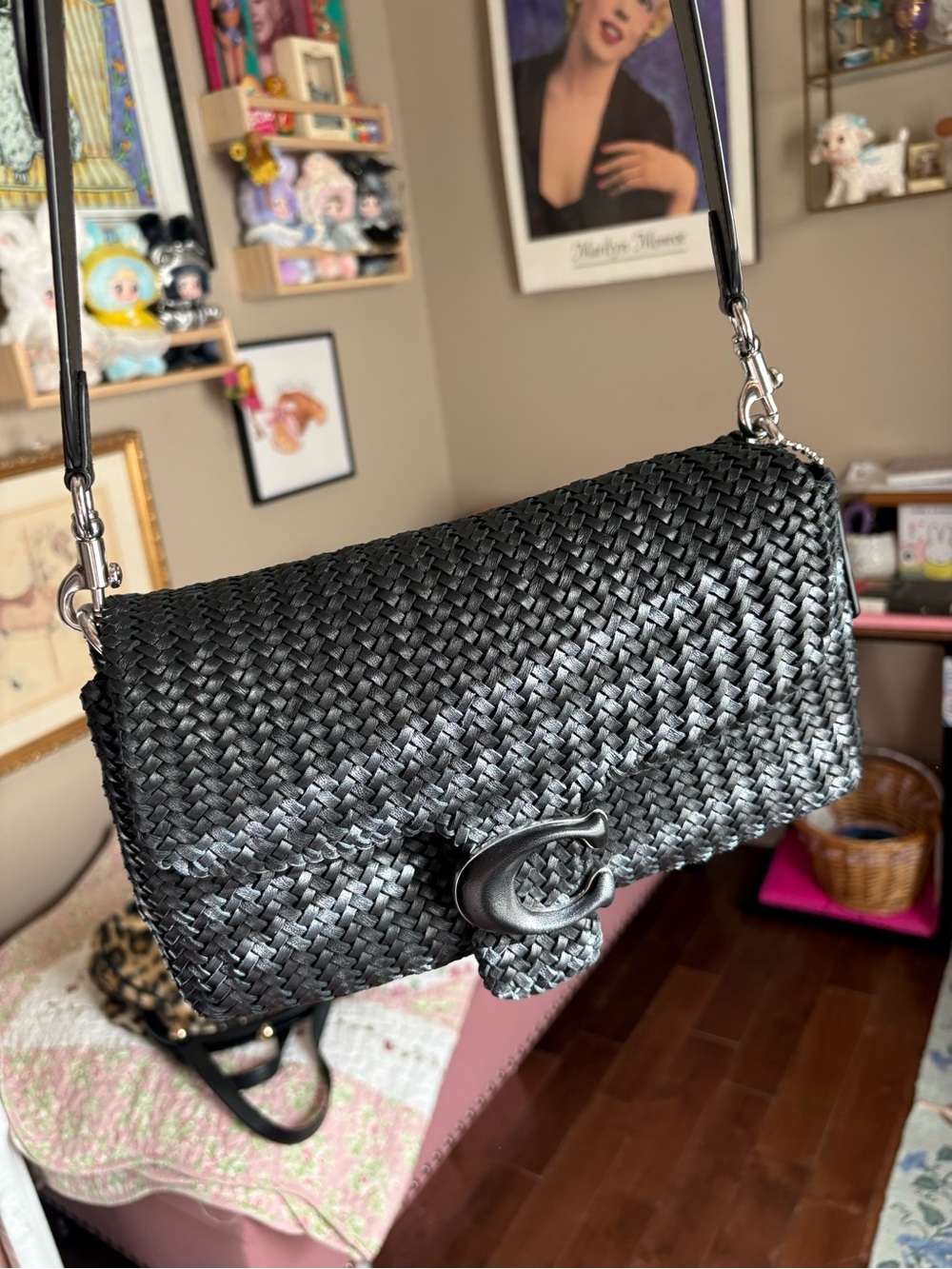 Coach Black Woven Leather Tabby